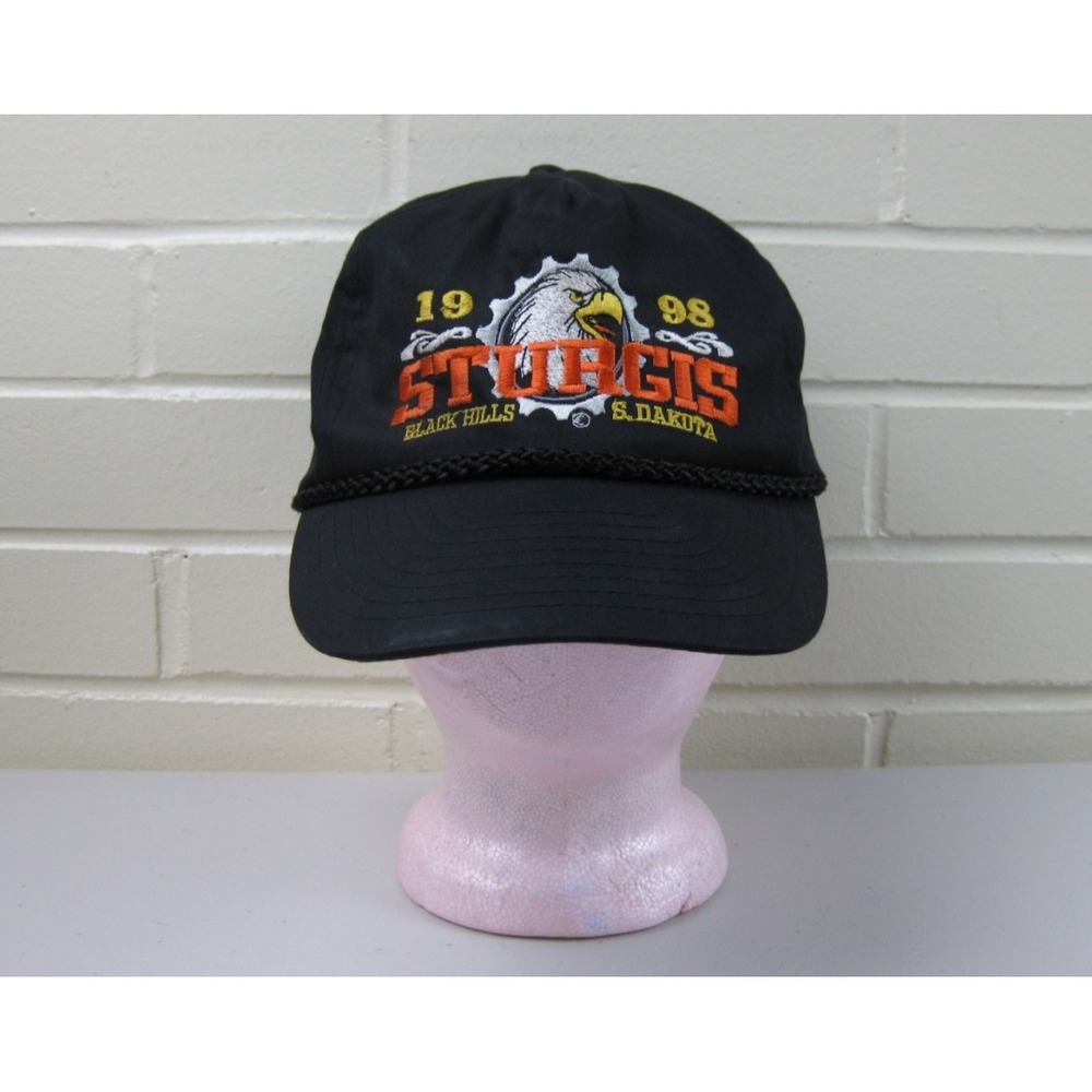 Vintage 90s STURGIS Motorcycle Rally Snapback Trucker Hat Black Hills 1998